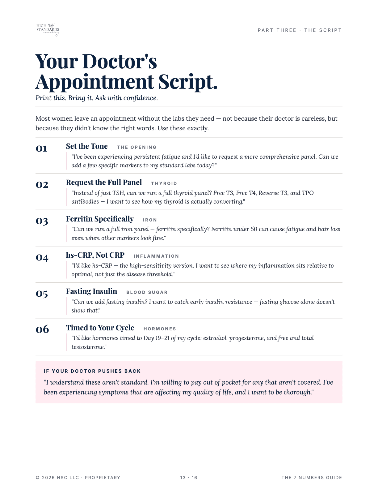 The word-for-word appointment script page from the guide